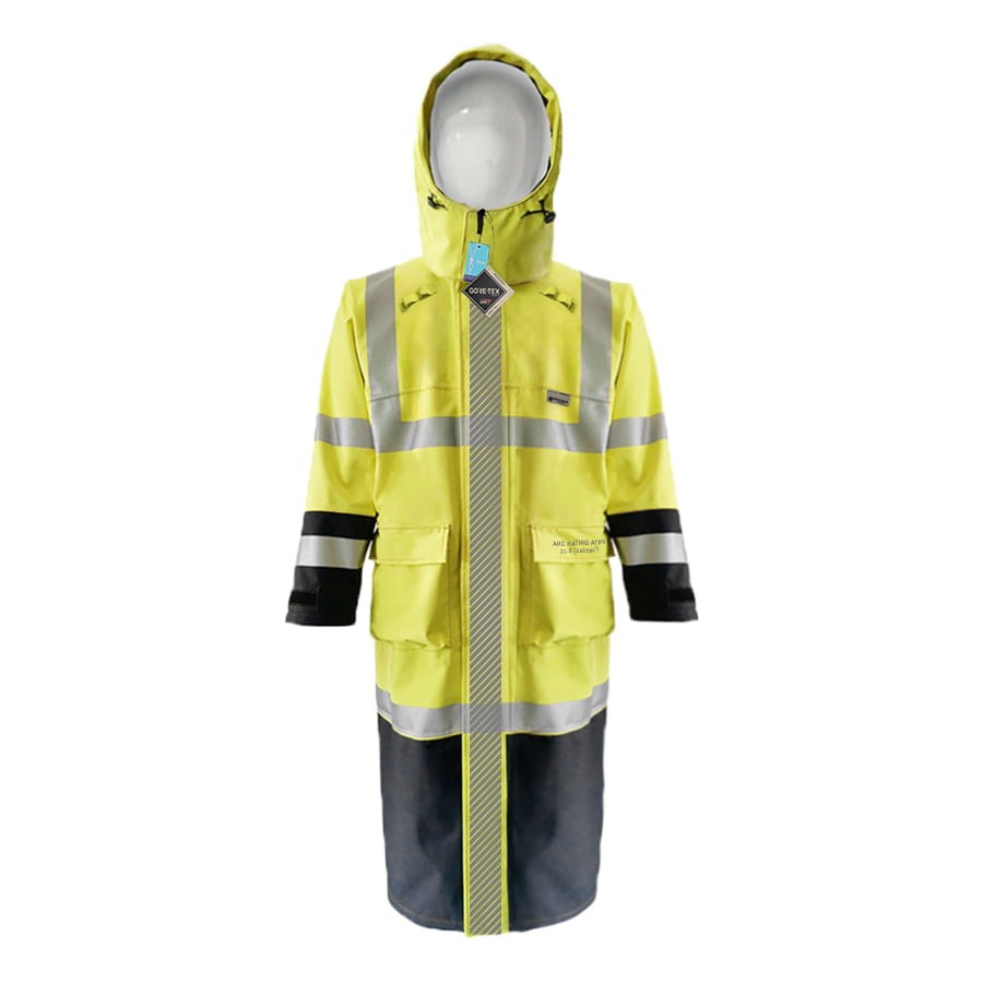 EXTREME GORE-TEX PYRAD CAT 3 FRARC Rated Breathable High Visibility Rainwear Trench Coat GTXEXTC-YELLOW-BLACK